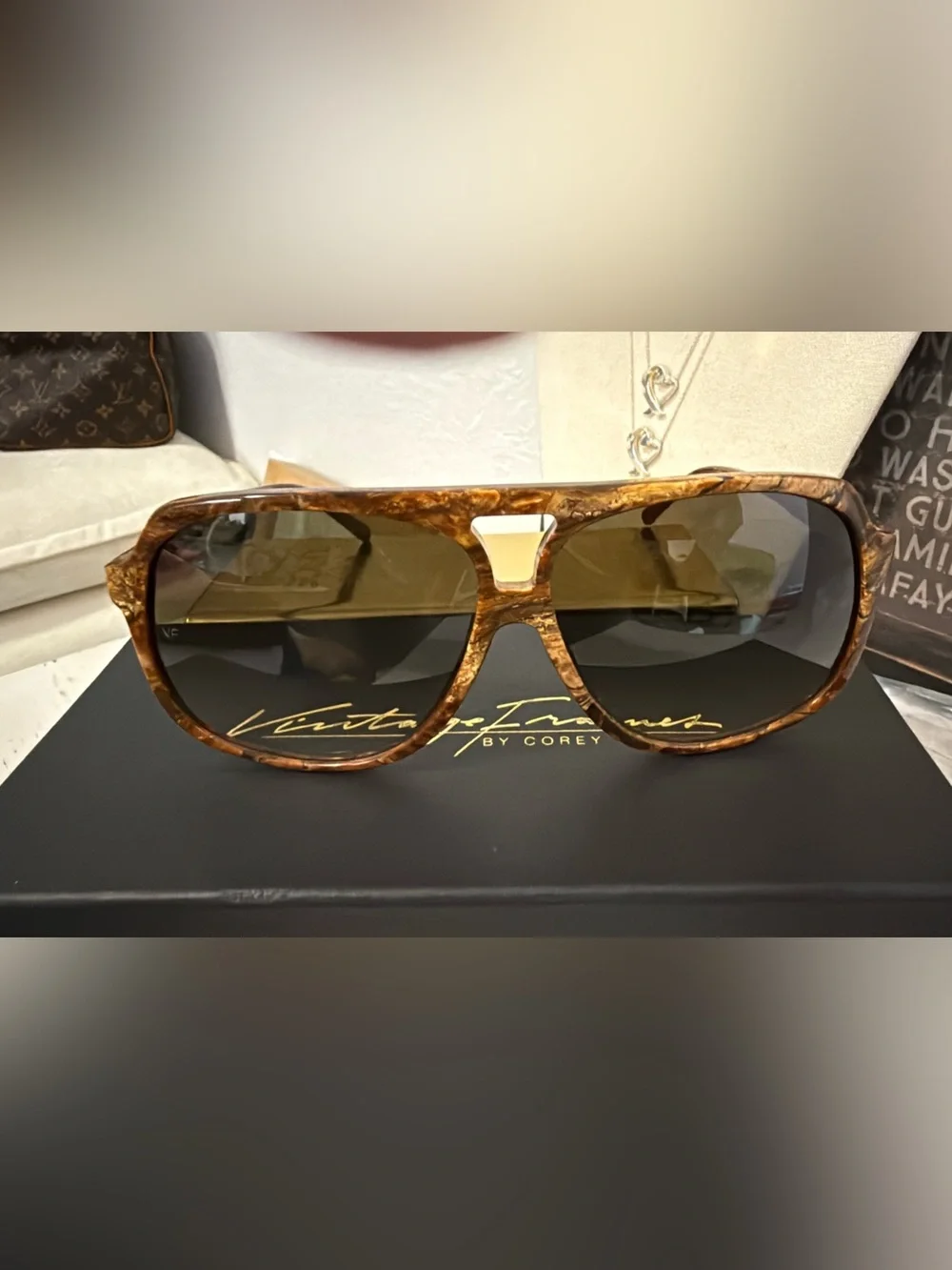 VINTAGE FRAMES BY COREY SHAPIRO LE MANIAC BURLWOOD BROWN NIB